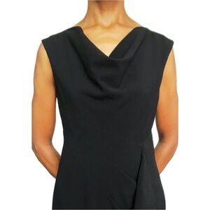 CALVIN KLEIN || SIZE: 8 || BLACK || MIDI || CASCADING RUFFLE || CAP SLEEVE DRESS
